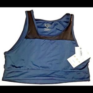 NEW $49 Zorn Brand Ultra Sports Bra Plus Size XL Navy Yoga Gym Fitness